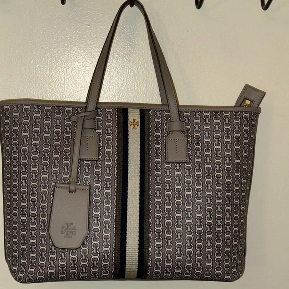 Tory Burch Tan and Black Tote Bag with Monogram Pattern - Picture 2 of 9